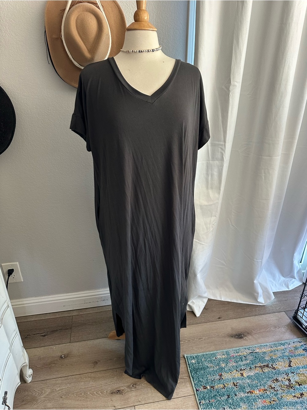 Zenana Charcoal V-Neck Maxi Dress